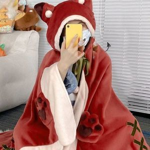 Fox & Bear Plush Hooded Cape Wrap |  Winter Lolita Fleece Poncho Throw